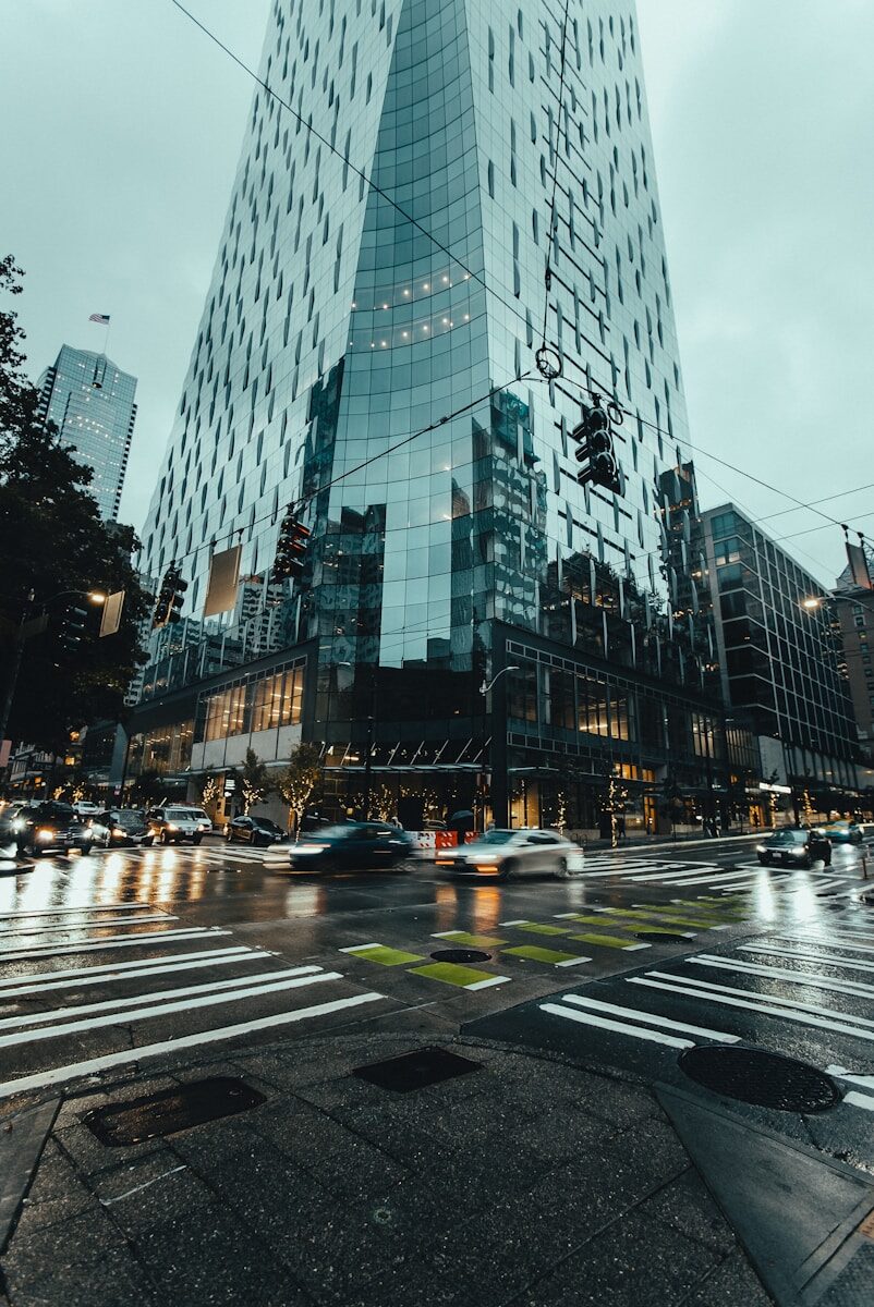 a large glass building